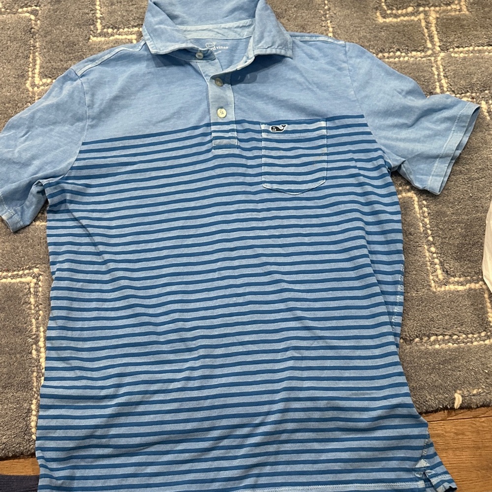Vineyard Vines Light and Dark Blue Striped Polo
